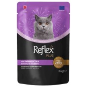 Reflex Plus Jöle İçinde Et Parçacıklı Somonlu ve Ton Balıklı Yetişkin Kedi Konservesi 85gr