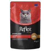 Reflex Plus Jöle İçinde Et Parçacıklı Biftekli Kısırlaştırılmış Kedi Konservesi 85gr