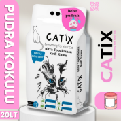 CATİX 20lt Beyaz Bentoint Pudra Kokulu Ince Taneli Kedi Kumu Ultra Topaklanma