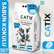 CATİX 20 Lt Beyaz Bentonit Marsilya Sabun Kokulu İnce Taneli Ultra Topaklanma Kedi Kumu